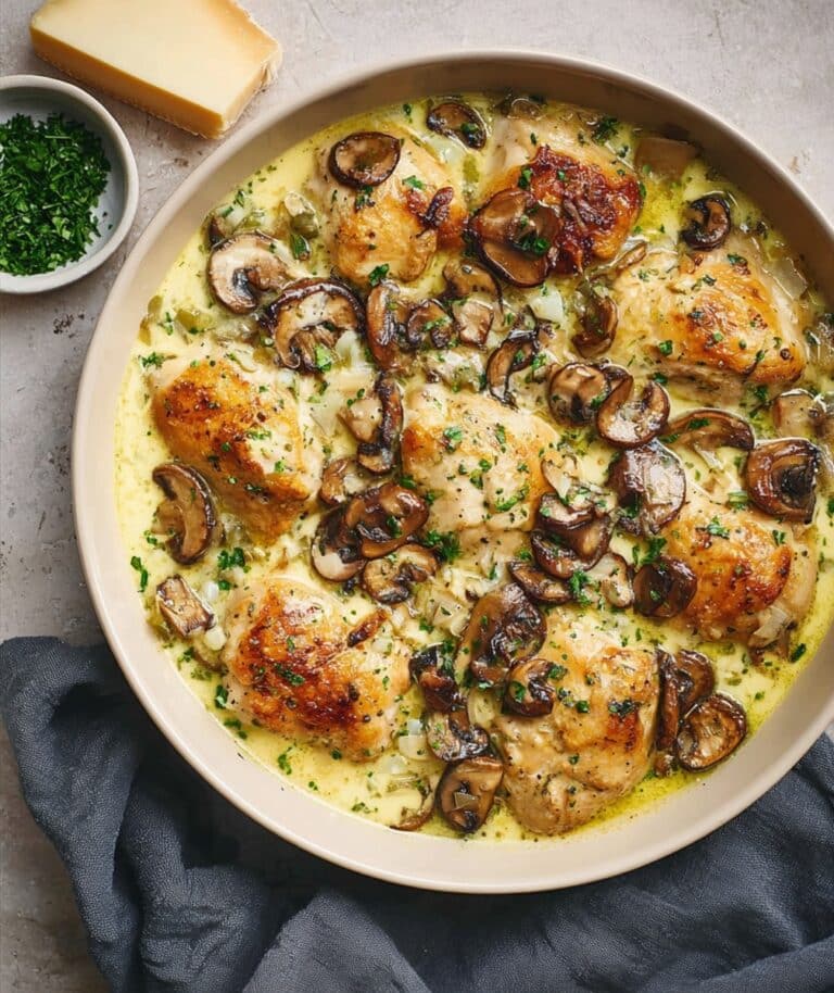 Creamy Garlic Mushroom Chicken Thighs Recipe