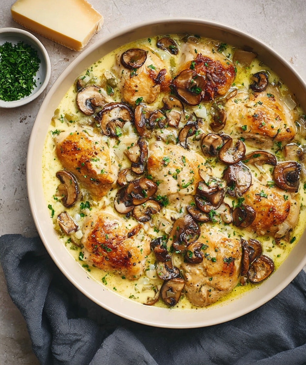 Creamy Garlic Mushroom Chicken Thighs Recipe - Recipe Image