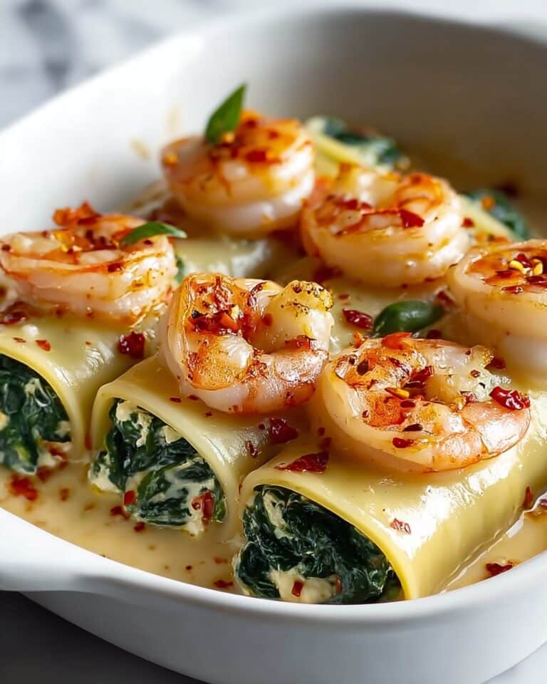 Shrimp and Spinach Stuffed Pasta Rolls with Roasted Red Pepper Cream Recipe
