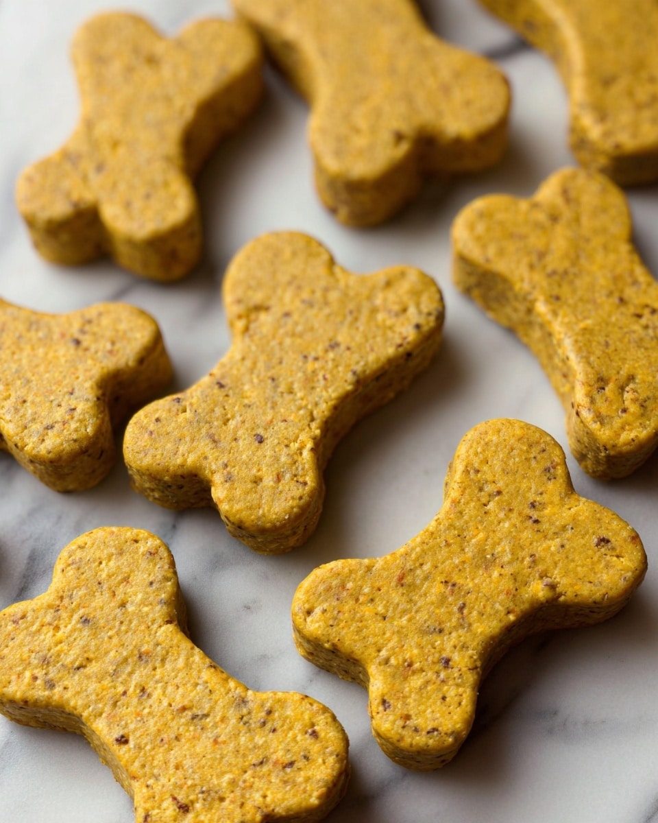 Several golden-brown dog-shaped and paw-shaped treats lie on a flat white marbled surface. The dog-shaped treats are thick with a rough texture and have a classic bone shape, while the paw-shaped treats have rounded toes and a large pad in the center, showing clearer detail and depth. Both treat shapes appear slightly crumbly with small bits visible on their surface. The treats are arranged randomly, some closer to the foreground and others blurred in the background. Photo taken with an iphone --ar 4:5 --v 7