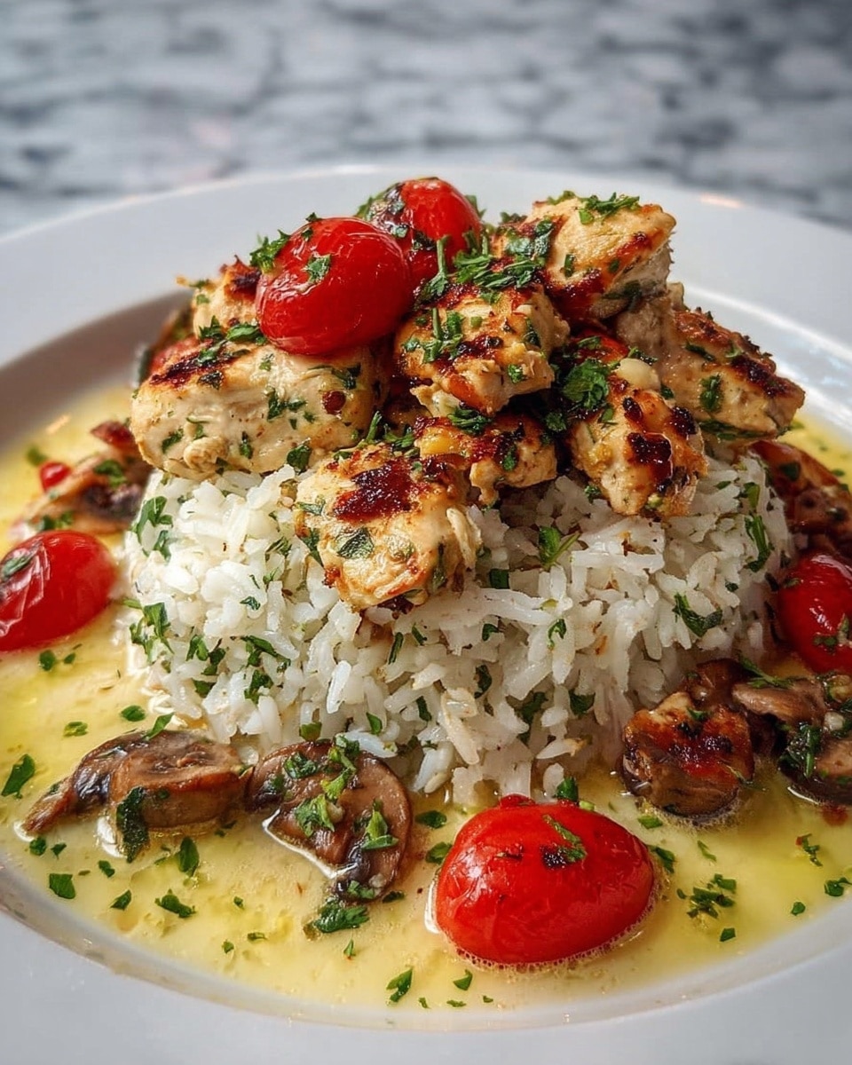 A white plate sits on a white marbled surface, filled with two main layers. On the left side, there is a mound of yellow rice mixed carefully with green herbs scattered on top. On the right side, overlapping slightly with the rice, are several pieces of grilled chicken with a golden-brown color and a slightly crispy texture, all covered with finely chopped green herbs. Underneath the chicken is a pool of creamy yellow sauce with flecks of green herbs mixed in, giving the dish a fresh and vibrant look. The chicken pieces are arranged in a neat row, showing their juicy and seasoned surface clearly. photo taken with an iphone --ar 4:5 --v 7