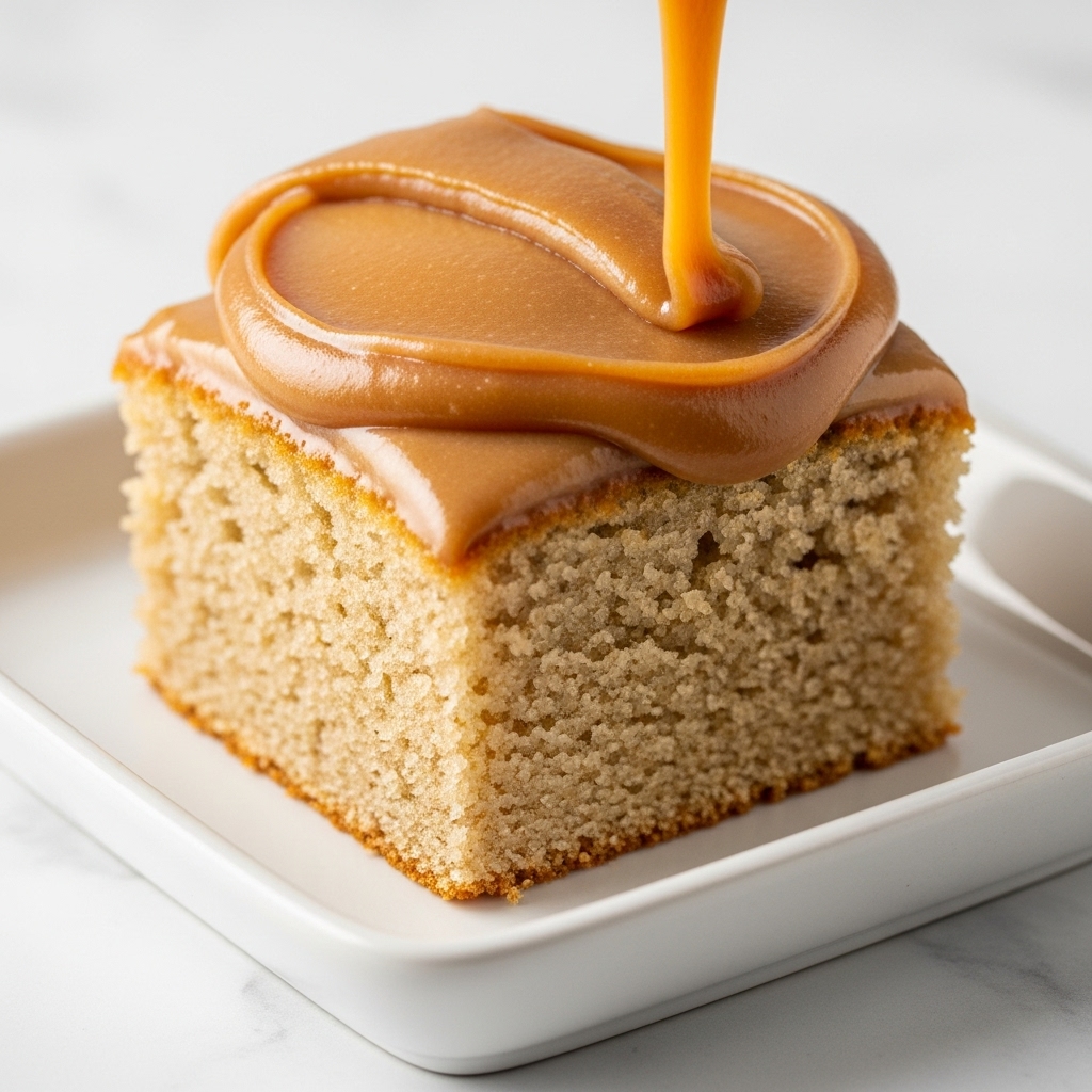A single square piece of cake sits on a folded light gray cloth over a white plate with a white marbled background. The cake has two layers, the bottom layer is light brown and looks soft and moist with a slightly rough texture. The top layer is creamy white frosting applied smoothly but with visible soft swirls, covering the entire top evenly. The edges of the cake show a nicely baked crust that is a darker shade of brown. photo taken with an iphone --ar 4:5 --v 7